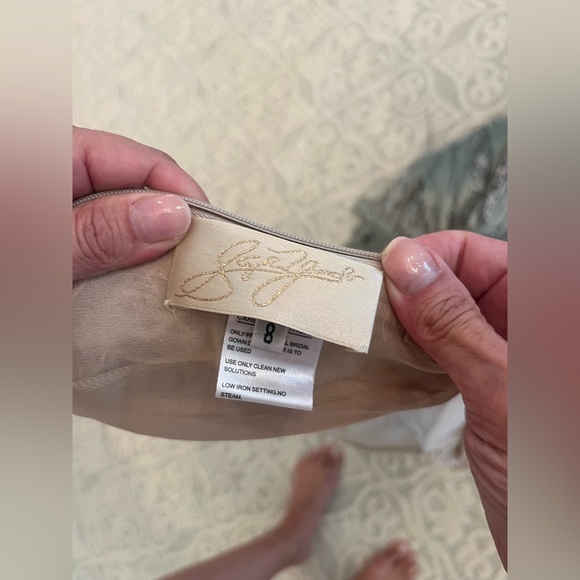 Stephen Yearick Fringe Tassel Diamond Beaded Evening Gown has lavender beading. - Picture 8 of 11